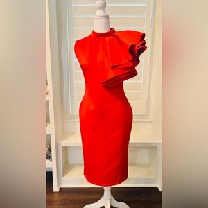 Red Statement Ruffle Cocktail Dress